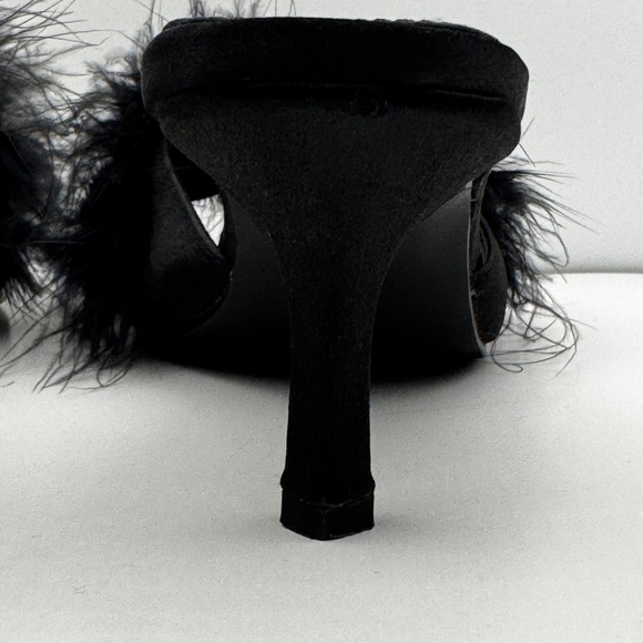 Black Feathered Satin Mules Sandals Size 6, Mantles Lingerie Dress Slippers - Picture 8 of 14
